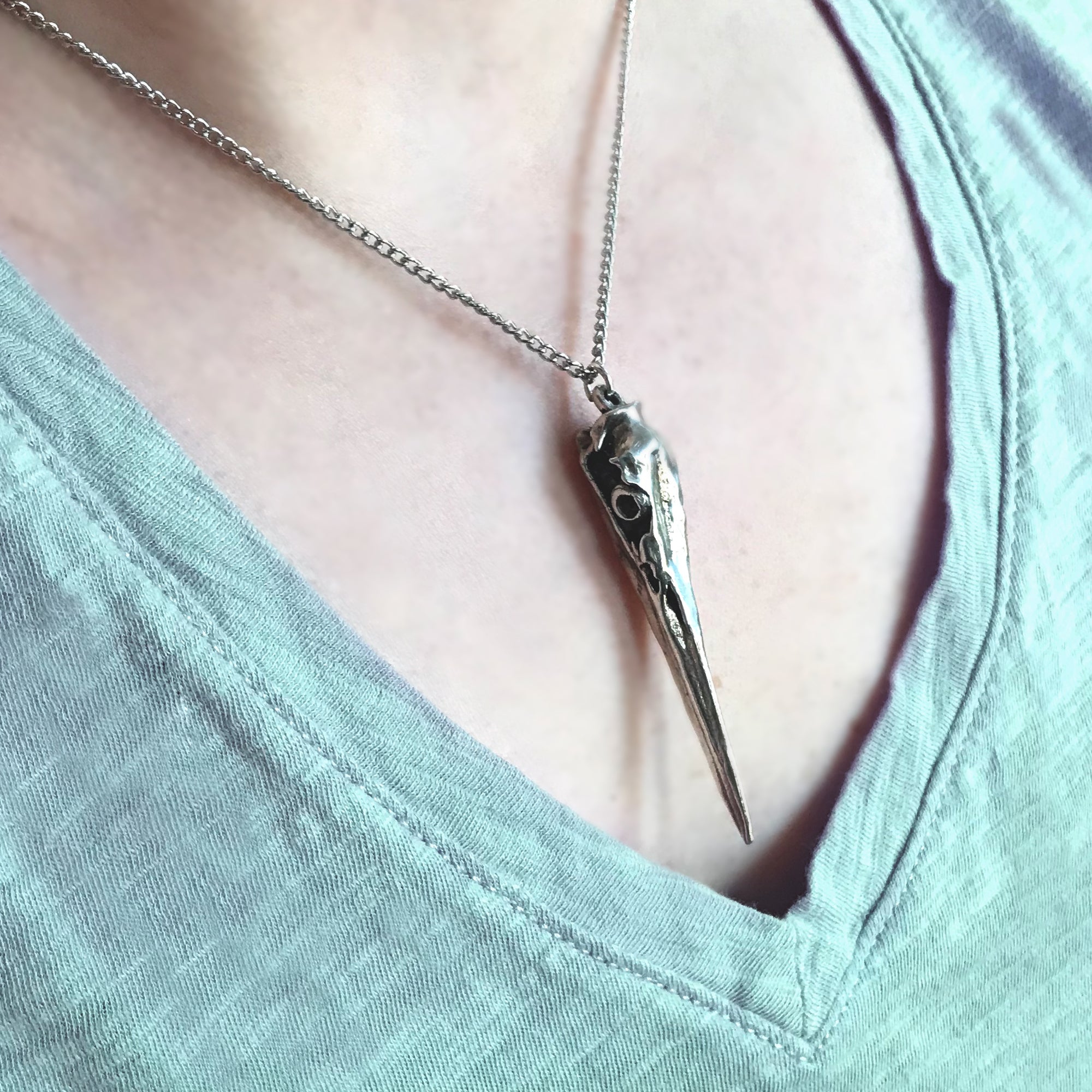 Silver Heron Skull store Pendant Necklace