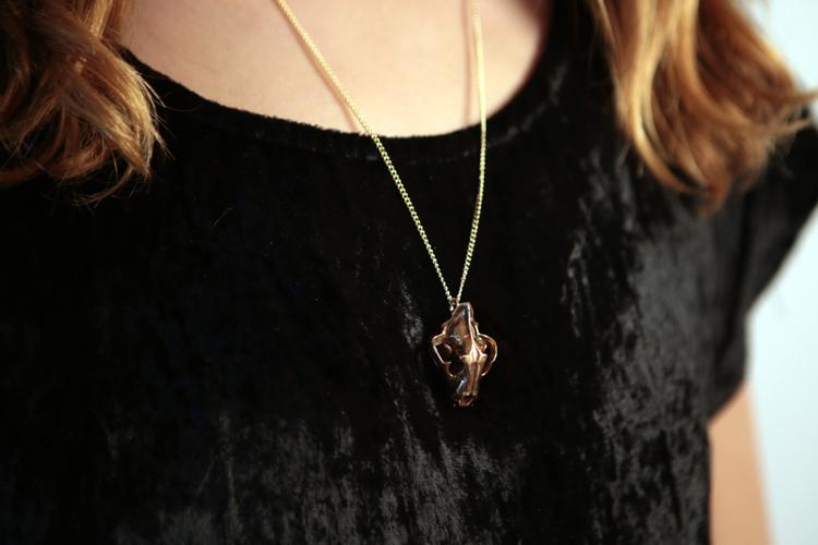 Bronze Bengal Tiger Animal Skull Pendant by Fire & Bone